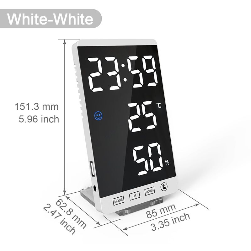 Digital Alarm Clock Weather Station With Temperature Thermometer Humidity Hygrometer Bedside Wake Up Mirror Screen Clock