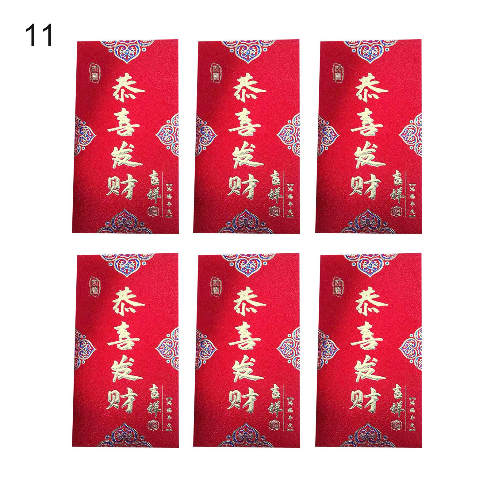 6Pcs Delicate Red Envelope Character Pattern Paper Bright New Year Thick Lucky Pocket for Home