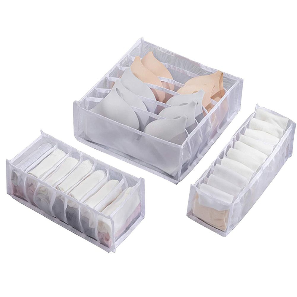 GC 3-piece Storage  Box Washable Foldable Household Drawer Underwear Compartmentalization Box color:Grey