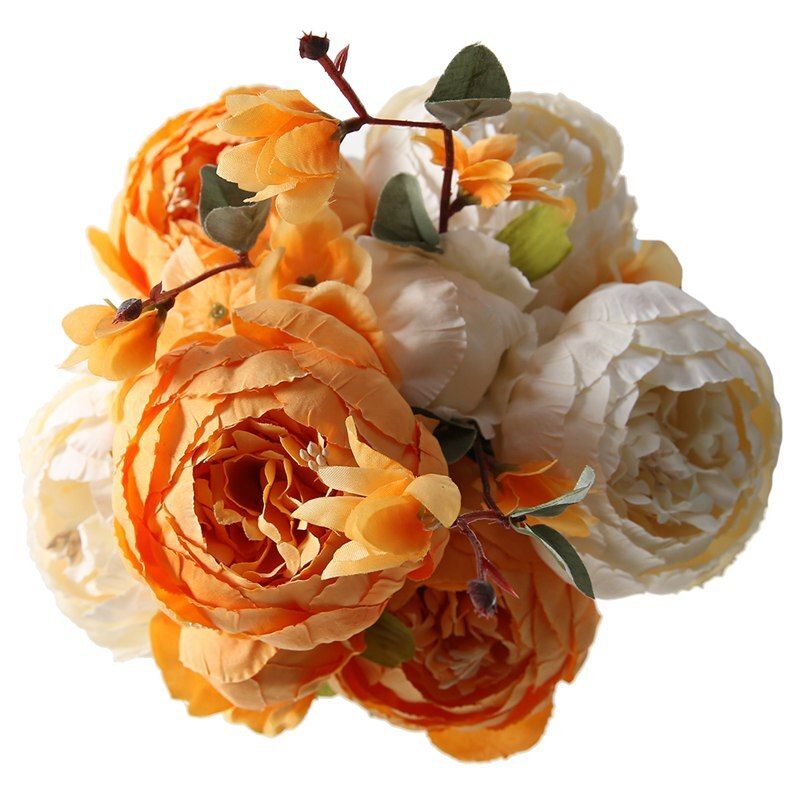 Luyue Artificial Flowers Wedding Vintage European Peony Wreath Silk Fake Flowers Heads Home Festival Decoration 13 Branches
