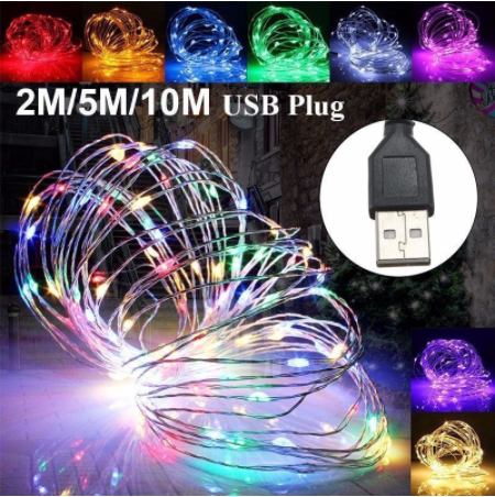 10/50/100 LEDSliver Wire USB Fairy String Lights Wedding Party Xmas Decor Lamps