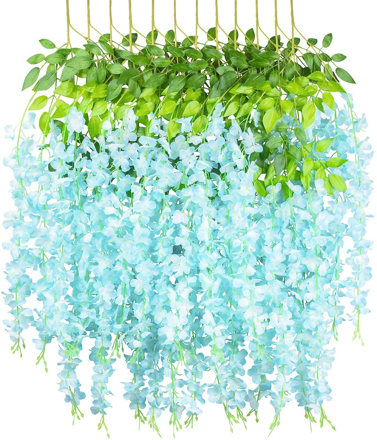 Houda Artificial Fake Wisteria Vine Ratta Silk Flowers for Garden Floral Decoration DIY Living Room Hanging Flower-1PCS