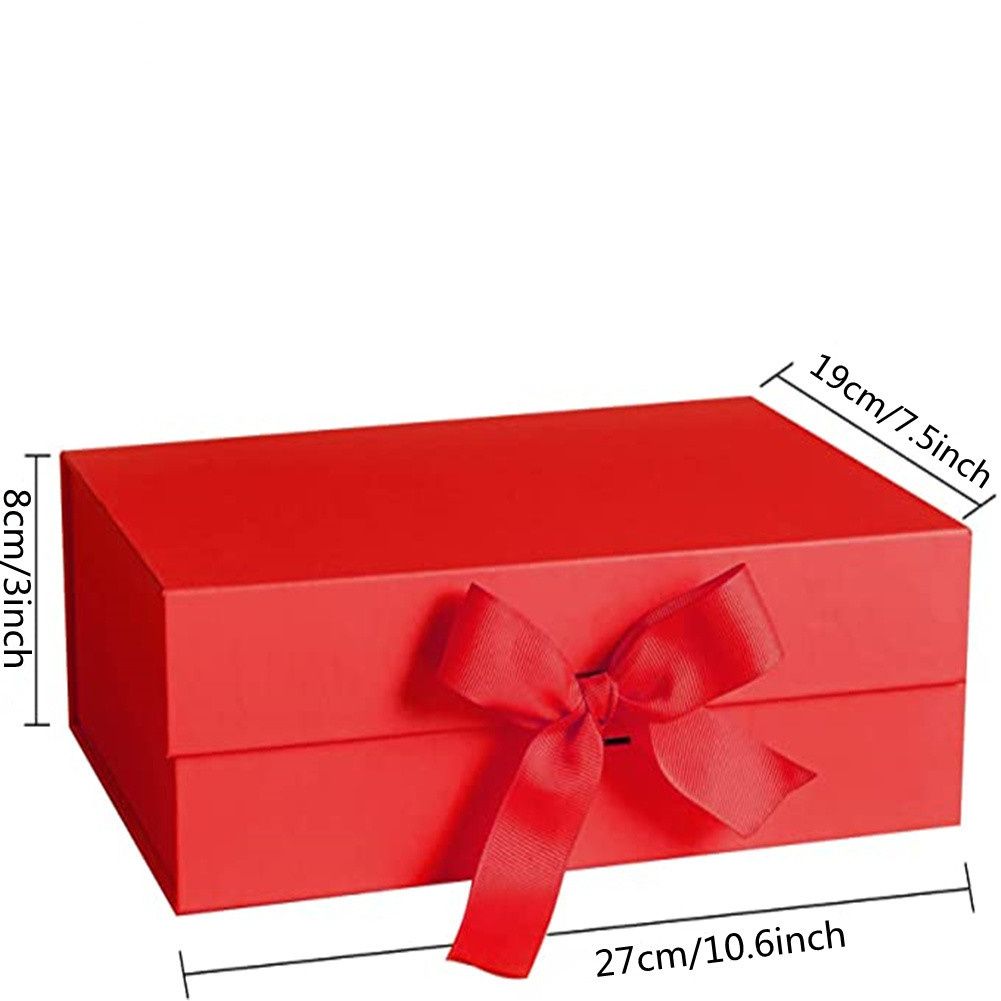 GC Strong Cardboard Folding Gift  Box With Magnetic Buckle Ribbon Exquisite Solid Color Clamshell Present Packaging Tools (27x19x8cm) specification:Black
