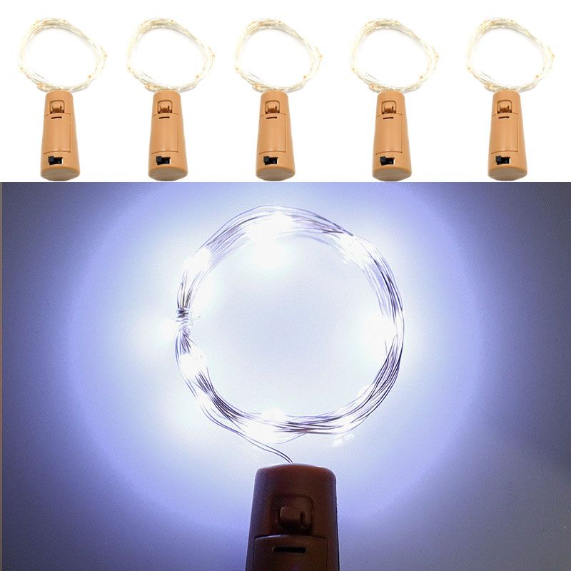 5pcs  Bottle Stopper Copper Wire LED Light String New Year 2022  Fairy Garland Christmas Wedding Decoration Navidad Decor--white light--1m 10leds