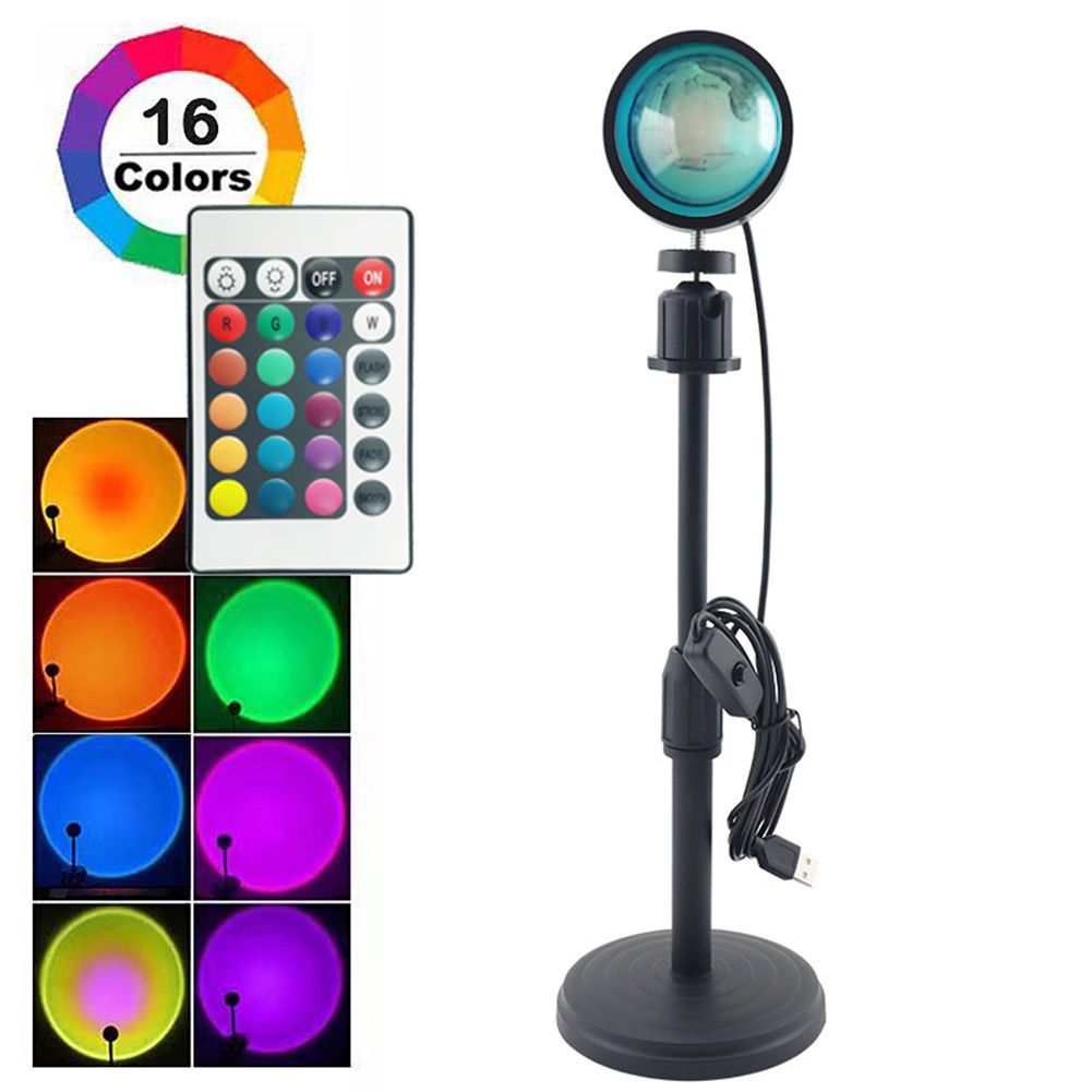 GC Rgb 16 Colors Sunset Light 24 Keyboard Remote Control Projection Light Decoration Atmosphere Rainbow Light color:16 colors with 24 keyboards