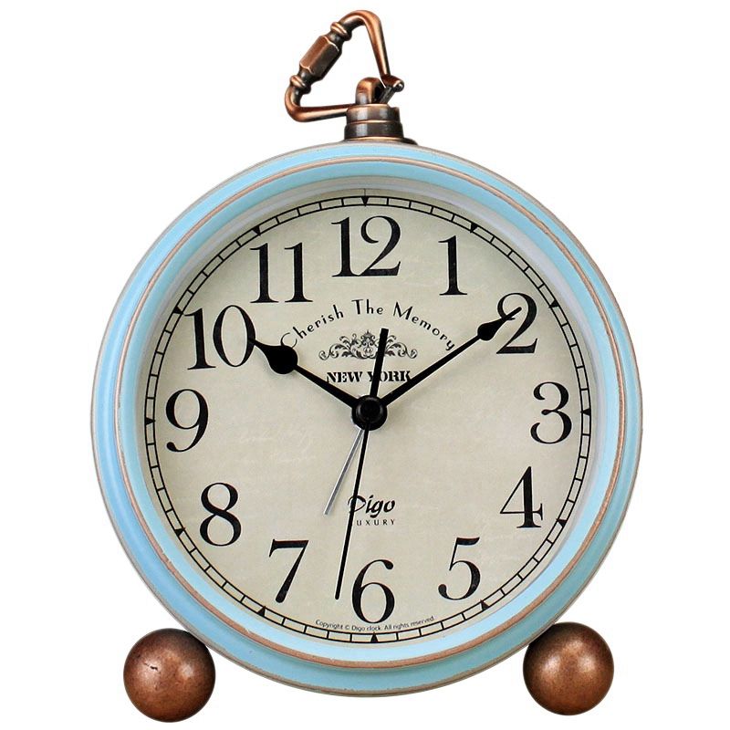Digo Retro Alarm Clock European  Silent Desk Metal Table Quartz Digital Clocks for Home Bedroom Kids,Blue-A