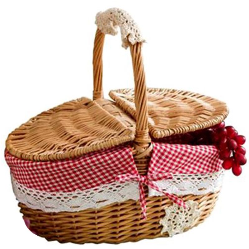 Hand Made Wicker Basket Wicker Camping Picnic Basket Shopping Storage Hamper and Handle Wooden Wicker Picnic Basket