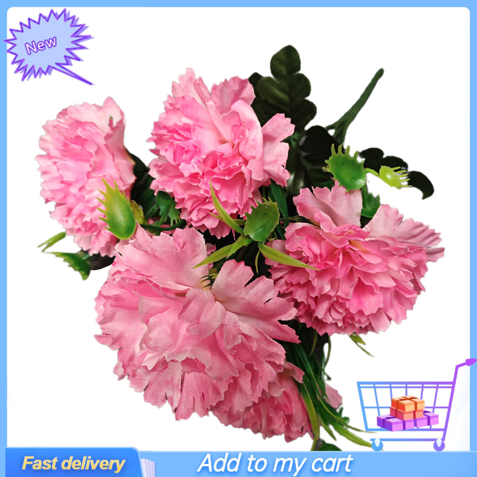 1Pc  Carnation Realistic Look Vibrantly Colored 6 Heads DIY Handmade Carnations Artificial Flower for Mother Day