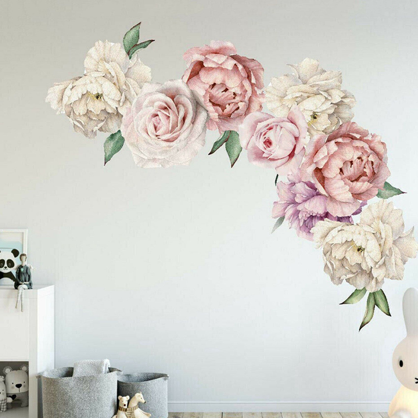 2Pcs Peony Flowers Wall Sticker Kids Room Home Decor Mural Gift