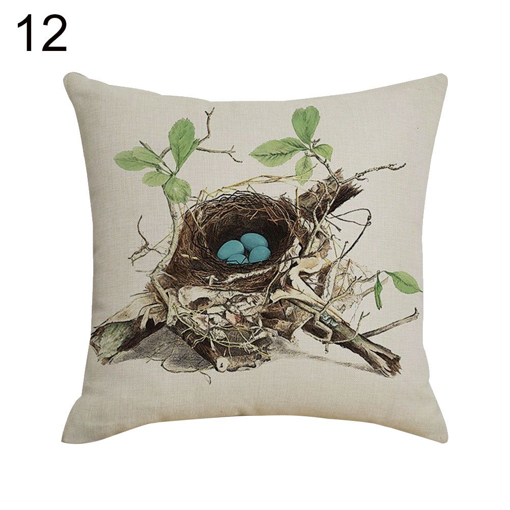 Hummingbird Flower Linen Throw Pillow Case Cushion Cover Sofa Bed Home Decor