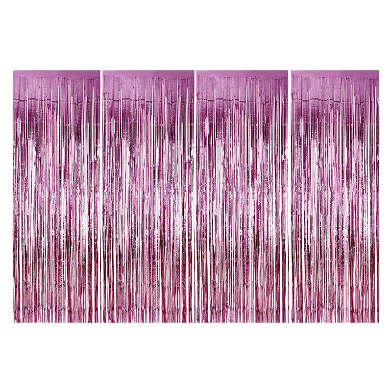 PET Curtain Metal Shiny Curtain Flash Curtain Birthday Wedding Party Christmas Wall Decorations 4 Strips Pink