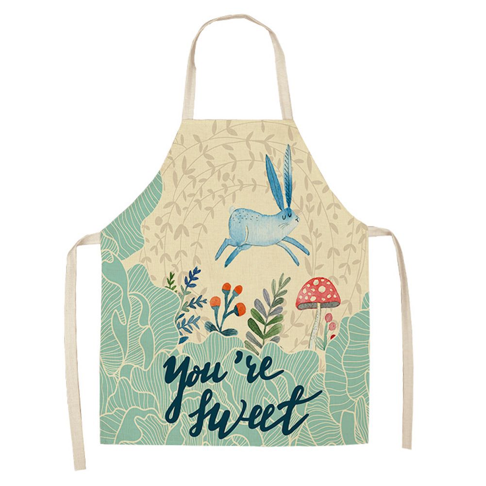 Yfashion 1Pc Lovely Cartoon Rabbit Printed Kitchen Aprons for Women Kids Cooking Cleaning ool