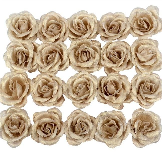 100pcs 4cm Silk Gold Artificial Rose Flower Heads Decorative Flowers for Wedding Home Party Decoration Mini DIY Fake Flower Wall
