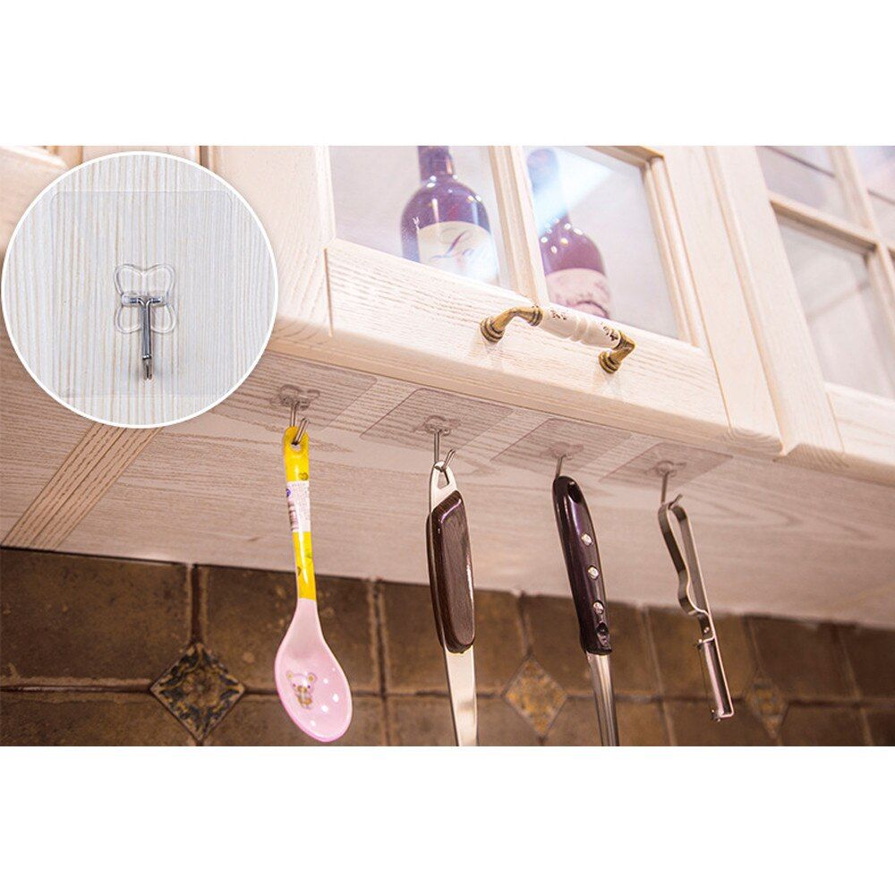 (10 pcs) Transparent Self Adhesive Bathroom Kitchen Door Wall Hooks