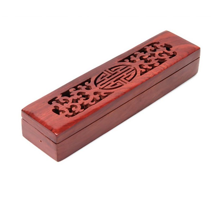 Hollow Out Wooden Rosewood Incense Burner Censer Holder Box Relax Spirituality