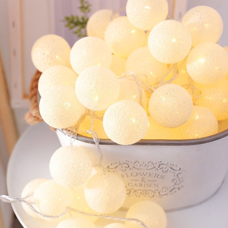 20 LED Cotton Balls String Lights Garland Fairy Street Lights Christmas Decorations for Home Outdoor Wedding Garden Patio Lights--I-Blue--By USB
