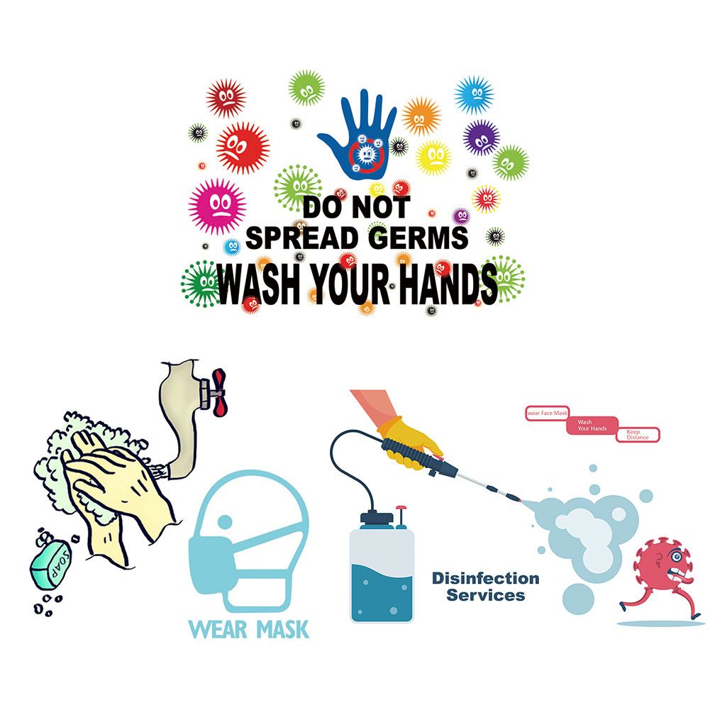 3Pcs Do Not Spread Germs Wash Hands Window Wall Glass Sticker Sign Poster Decal