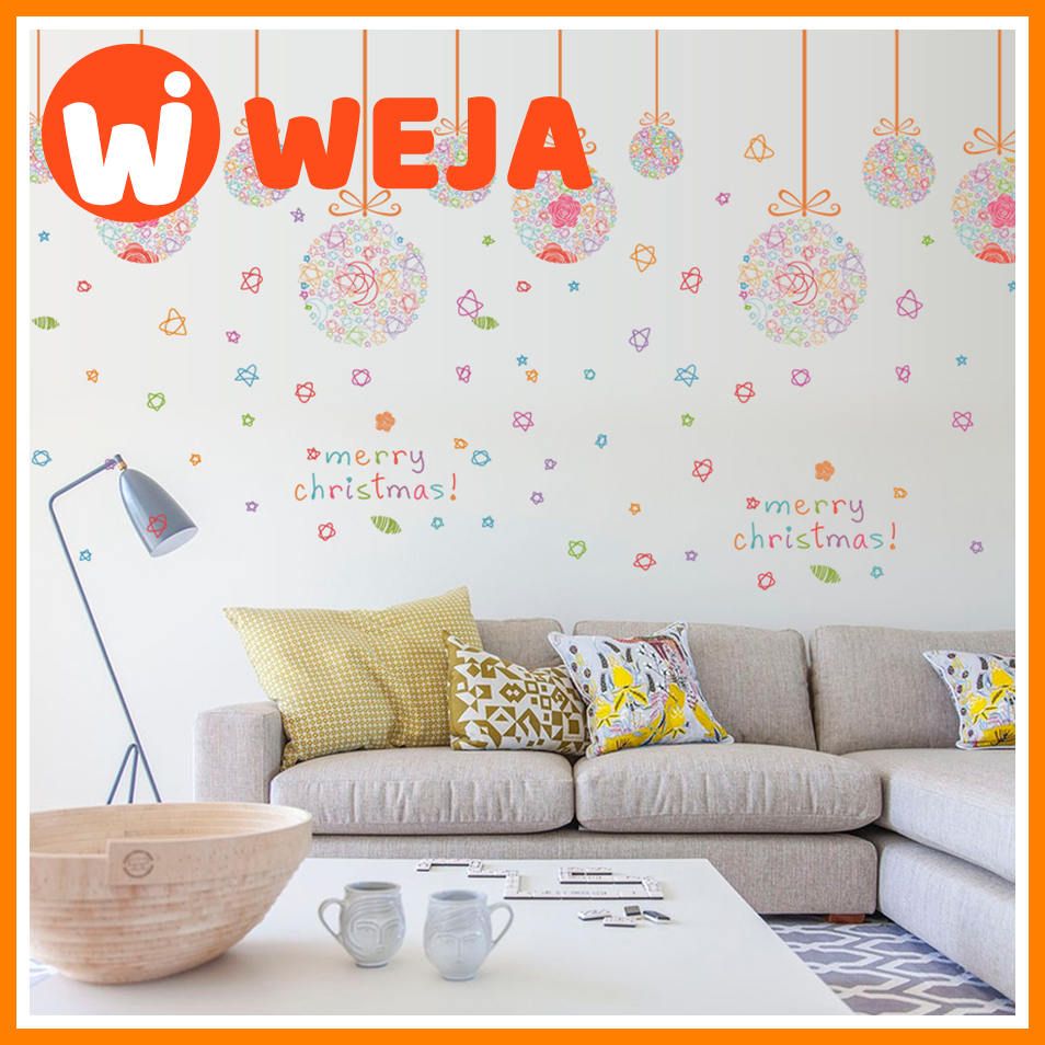 Decorative Removable Christmas Wall Decals Colorful Sling Balls Glass Door Windows Decoration Vinyl Mural Art Stickers