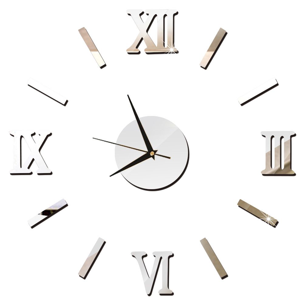 DIY 3D Mirror Surface Number Wall Hanging Clock Sticker Living Room Office Decor