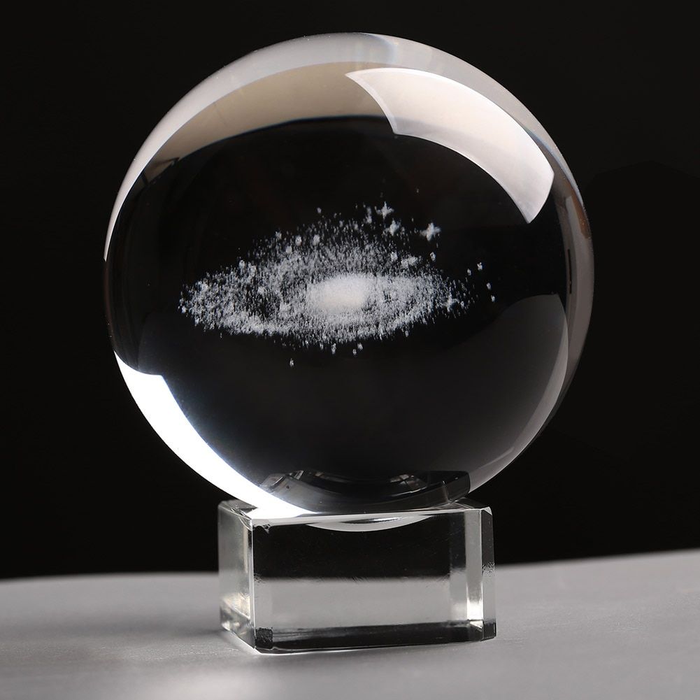 6CM Crystal Ball Solar System Milky Way Planet  Laser Engraved Sun System Ball with Base Cosmic Model  Planet Model