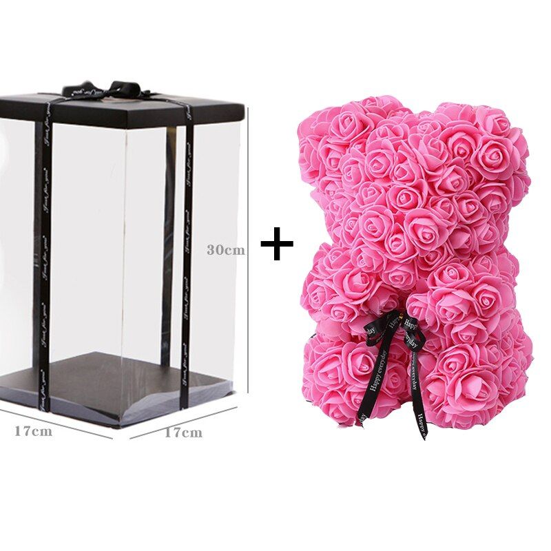 Cute 25cm Teddy Bear Artificial Rose Flower Rose Bear Send Girlfriend Birthday Gift Box Valentines Day Gift Christmas Decoration