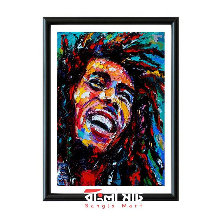Bob Marley printed poster with fiber frame and glass for wall decor - Room Decoration