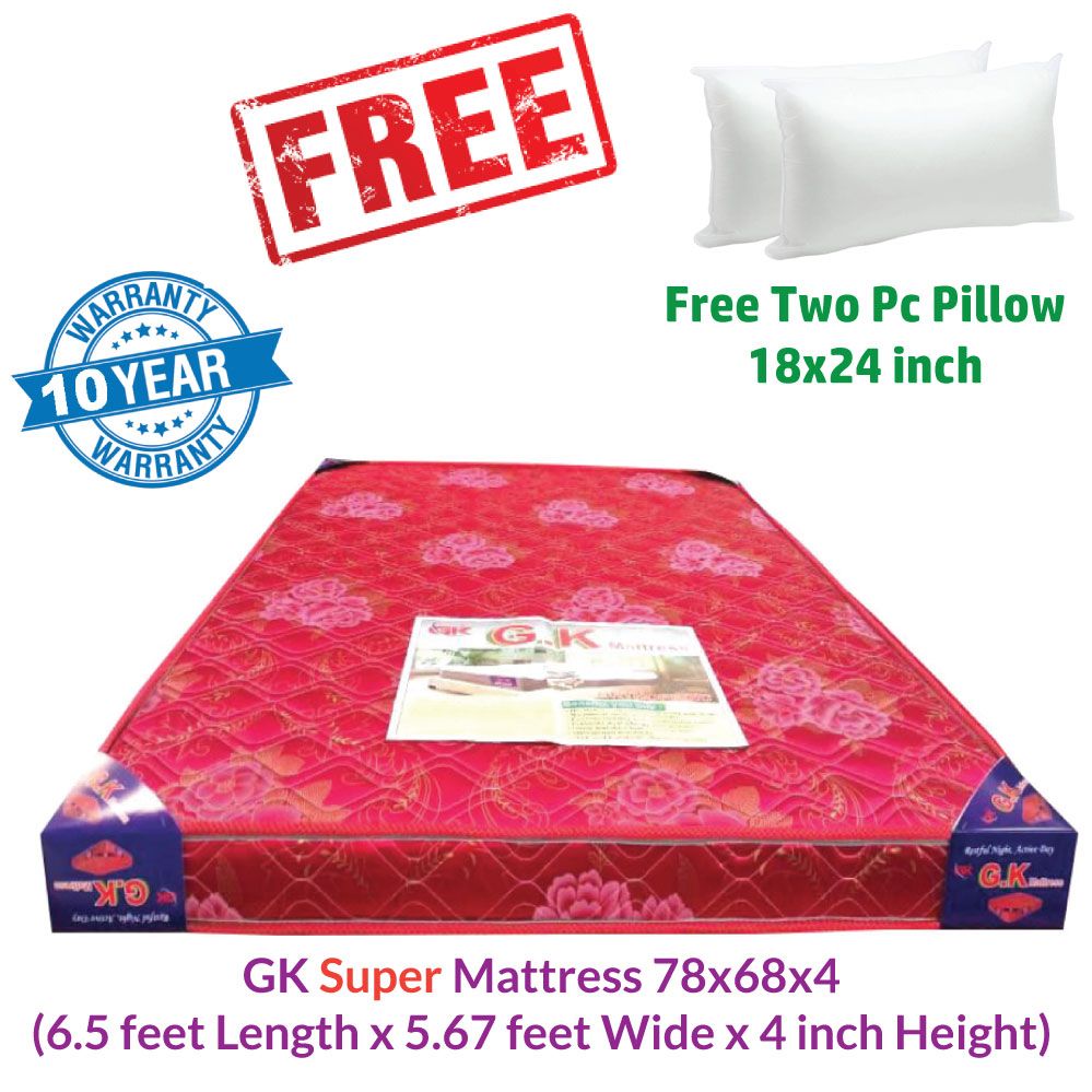 GK Super Mattress 78x68x4 (6.5 feet Length x 5.67 feet wide x 4 inch Height)