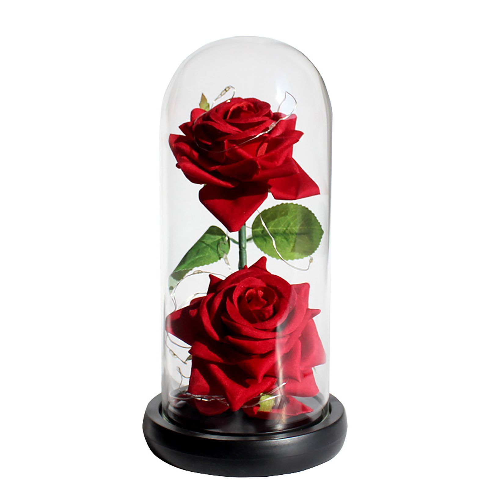 Rose Flower Gift Creative Two Simulation Roses Glass Flower Light