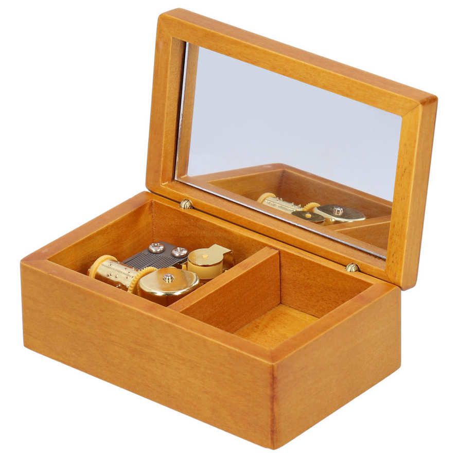 Music Box Wooden Decoration Musical Jewelry Storage Case with Mirror Desktop Gift