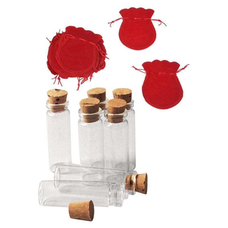 20 Pcs Oval Ring Earrings Wedding Present Gift Favor Bag Pouch & 20Pcs Tiny Empty Clear Cork Glass Bottles Vials 2Ml