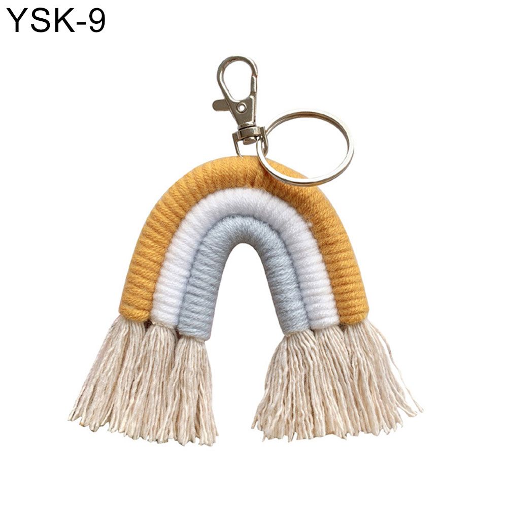 Woven Colorful Rainbow Pendant Keychain Key Ring Holder Hanging Bag Car Decor