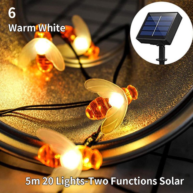Solar Lights String LED Honey Bee Shape Powered Fairy Lights For Outdoor Decor