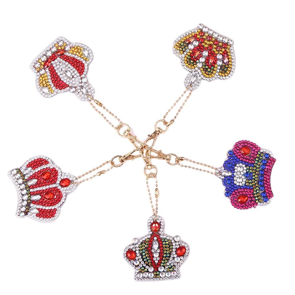 companionship 5pcs DIY Crown Full Drill Special Shaped Diamond Painting Keychains Gifts