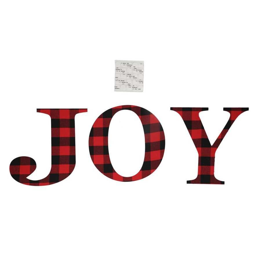 Shape Wood Letter Sign Black Red Plaid Wall Hanging For Xmas TS