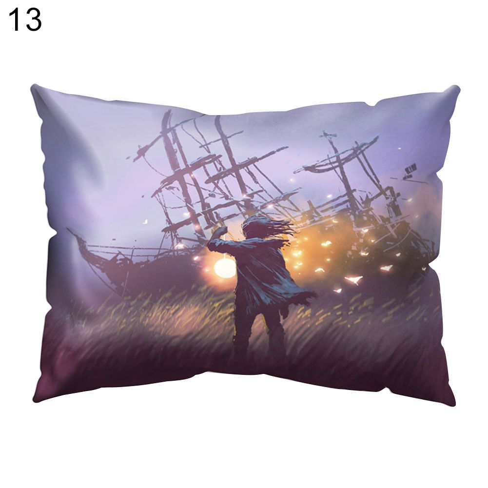 Fantasy Mushroom Forest Moon Cabin Pillow Case Cushion Cover Home Car Sofa Decor