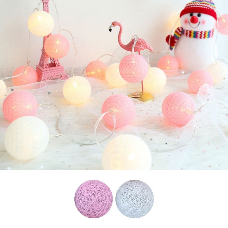 3.5CM Cotton Ball Garland Curtain Lights String Fairy Garden New Year Christmas LED Lamp Bedroom Decor Valentine Outdoor Party--A21--1.5M 10LEDs USB