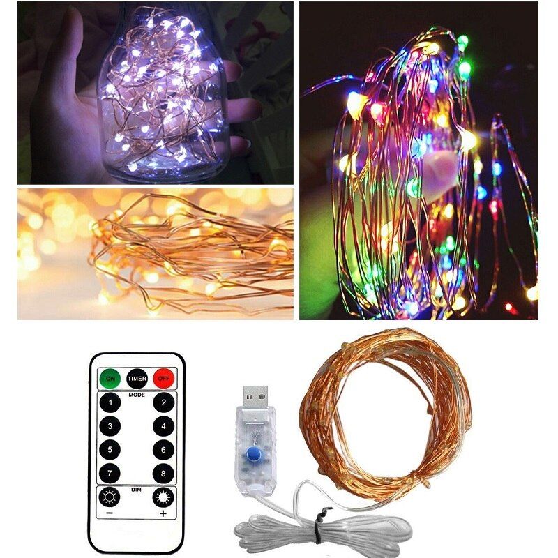 Led String Light 5/10M/20M 50/100/200LED USB 8Mode Remote Control Fairy Garlands Wedding Christmas Holiday Decor Lamps--Changeable--20m 200leds