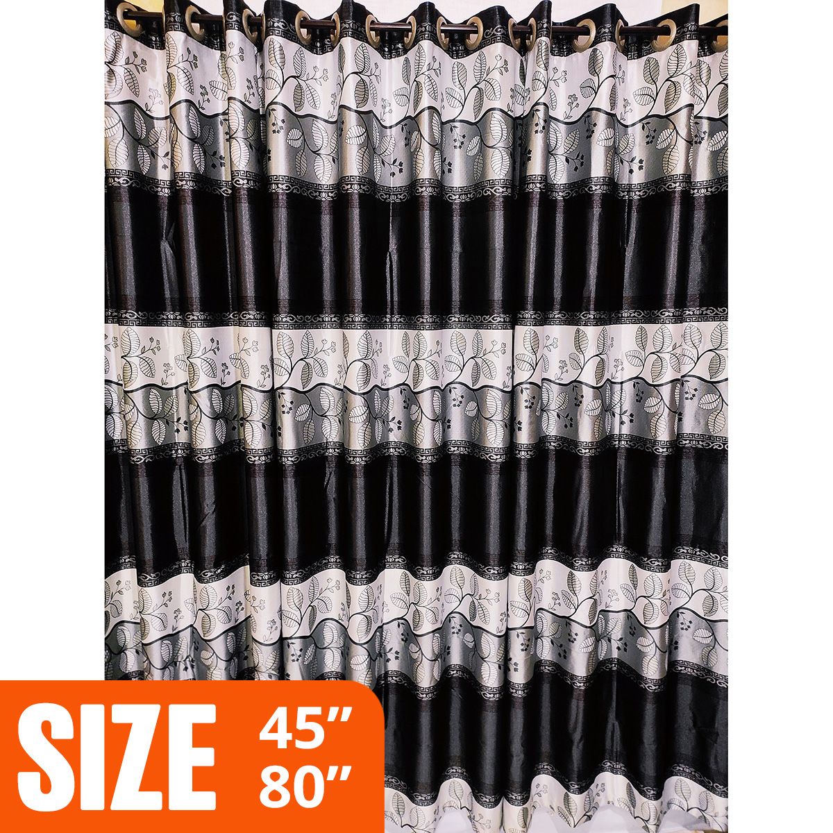 Curtain Porda Synthetic curtains Indian porda window protector 45*80 inch standard size Black and silver Leaf 4 kuchi curtain