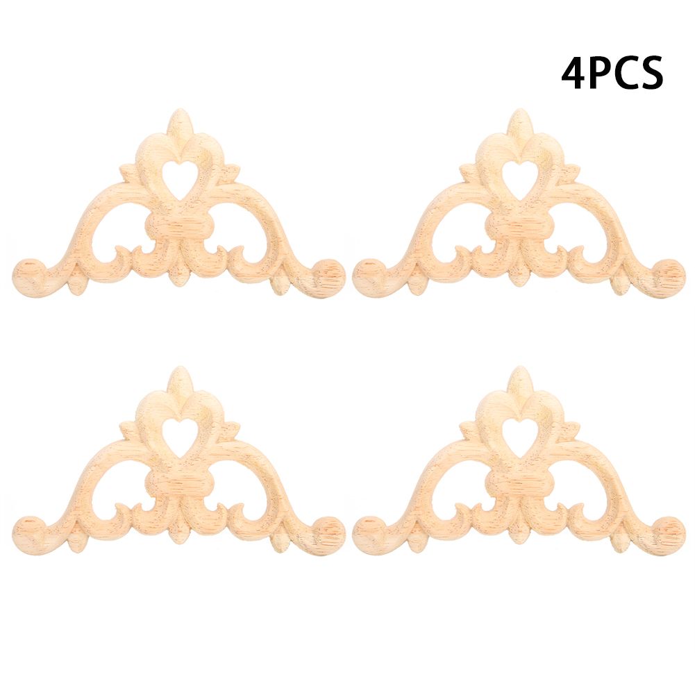 4pcs Wood Carved Corner Onlay Applique Unpainted Cabinet Decal for Home Furni HG