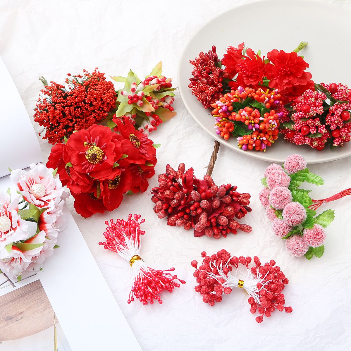 6-144 Pieces/Pack Red Artificial Flowers, Decorative Scrapbook Home Wedding Birthday Decorations 60-130mm Artificial Flowers
