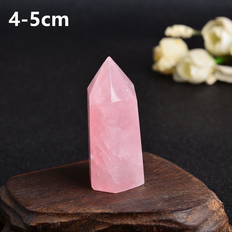 1PCs Natural Rock Pink Rose Quartz Crystal Wand Point Healing Mineral Stone Collection DIY Home Decor Hexagonal Treatment Stones