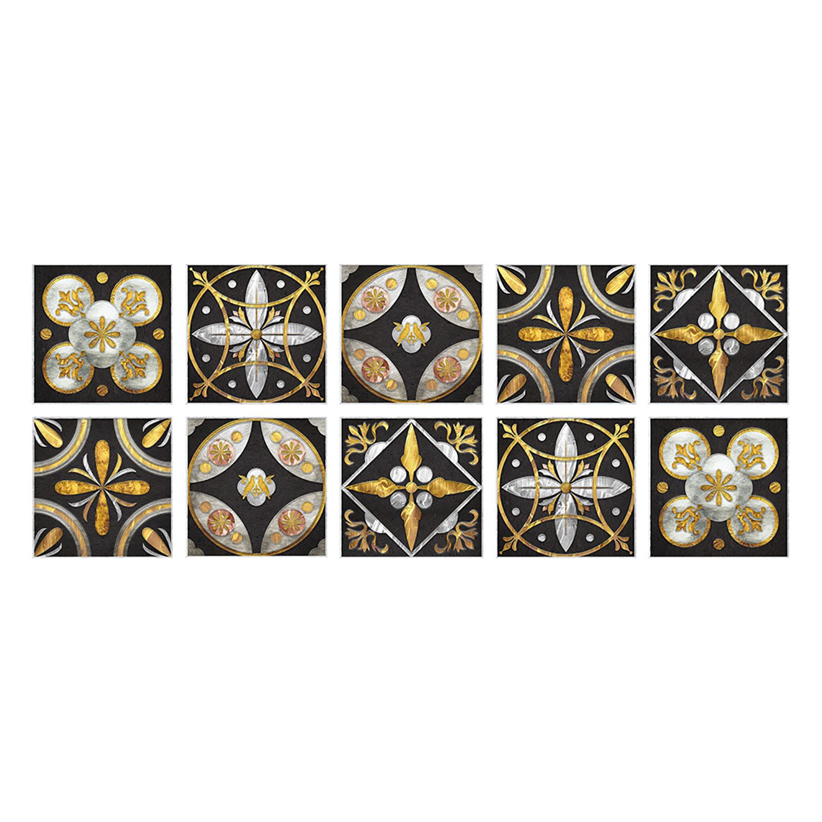 10Pcs/Set Wall Sticker Flower Print Self-Adhesive PVC Tile Backsplash Floor Decals Wall Art Decor