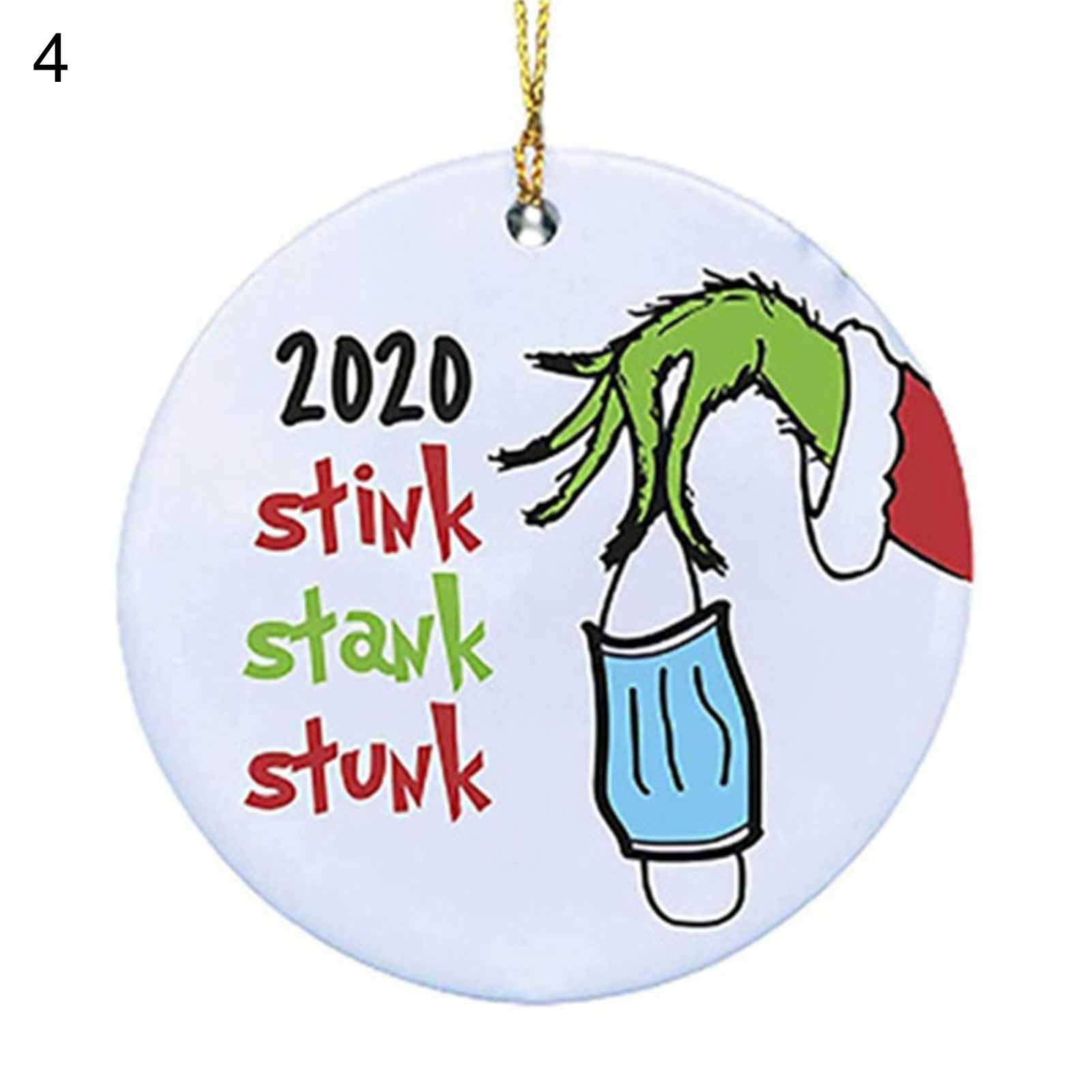 Christmas Wooden Round Hanging Pendant Ornament Window Decor with Gold Loop Wire