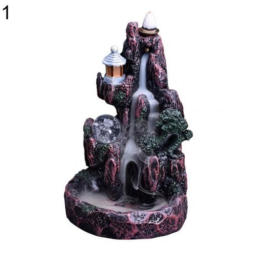 LED Backflow Censer Diffuser Backflow Incense Burners Holder Buddhist Zen Censer Medication Home Decor Incense Cones Waterfall