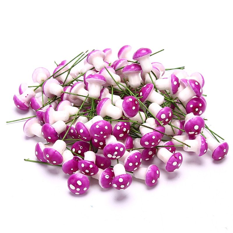Artificial Mini Mushroom model Fairy Garden  action Figure Miniature Crafts Decorations Stakes Craft 100pcs