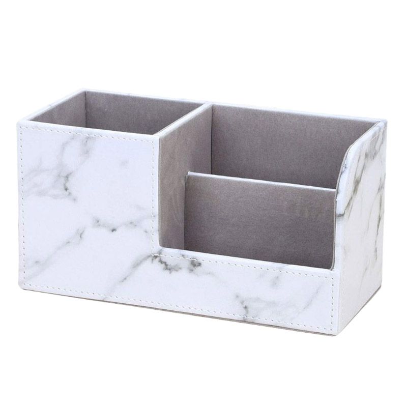 Delicate product Wooden Struction Leather Multi-Function Desk Stationery Organizer Storage Box Pen/Pencil,Cell Phone, Business Name Cards Remote Control Holder with Small Drawer