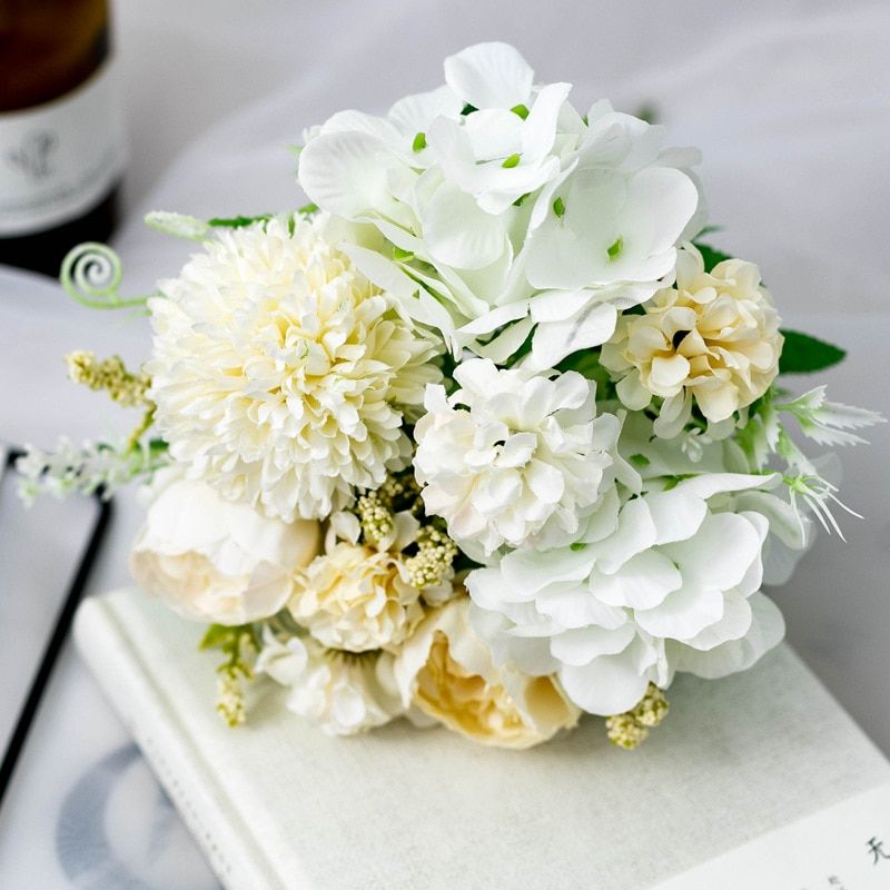 Peony Artificial Flower  Luxury Bouquet Wedding Decoration Home Table Decoration Sky Blue Fake Hydrangea