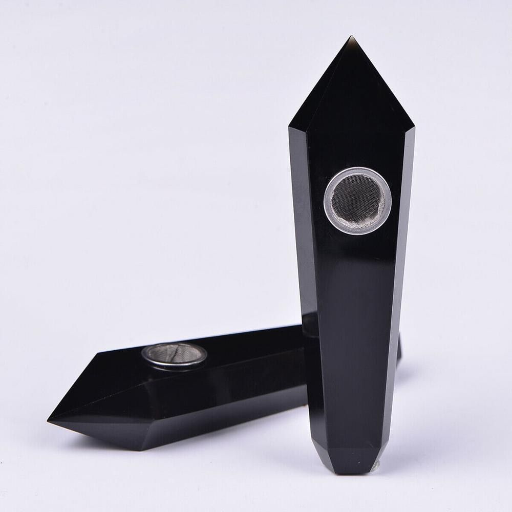 1pc natural obsidian Crystal Smoking Pipes +1 brush+3 filters