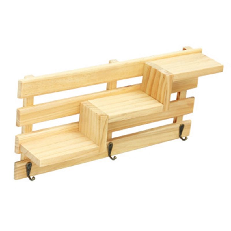 Retro Wall Mounted Wood Rack Shelf Holder Kitchen Bathroom Storage Rack Organizer Key Hanging Storage Holder Home A(null)