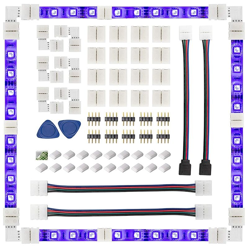 LED Strip Connector 4 Pin 10mm Solderless RGB Light Strip Connector for 5050 SMD - Gapless Connectors,L Shape Connectors